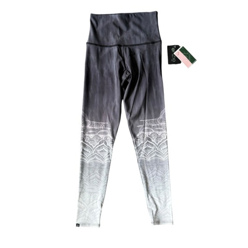 NWT Onzie High Rise Midi Leggings XS Grey White Ombre Mandala Lace Graphic
